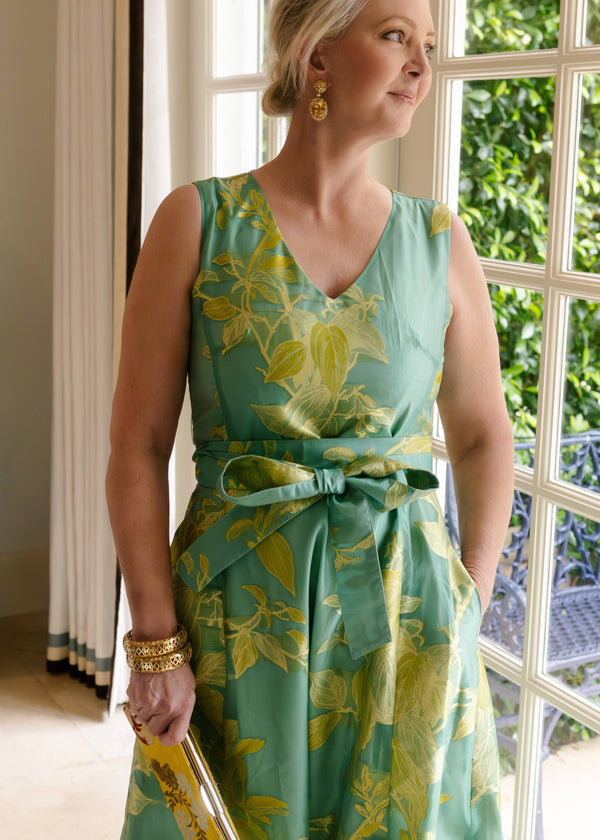 Arden Gown Teal Leaf Organza