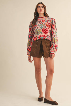 Heart pattern pullover sweater