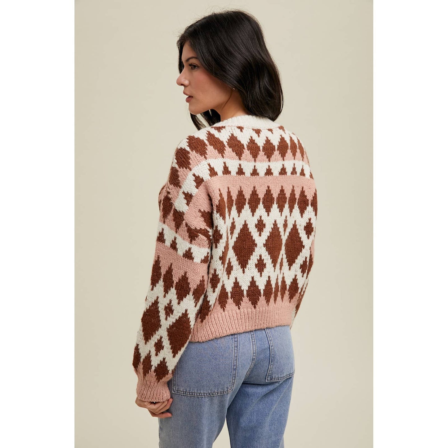 Cozy jacquard sweater- chocolate/rose