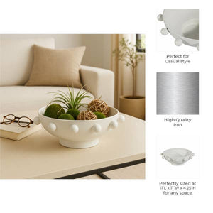 Decorative Bowl - White Iron/Fir Wood Hobnail, 11 in.