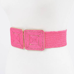 Faux Straw Two Buckle Elastic Belt