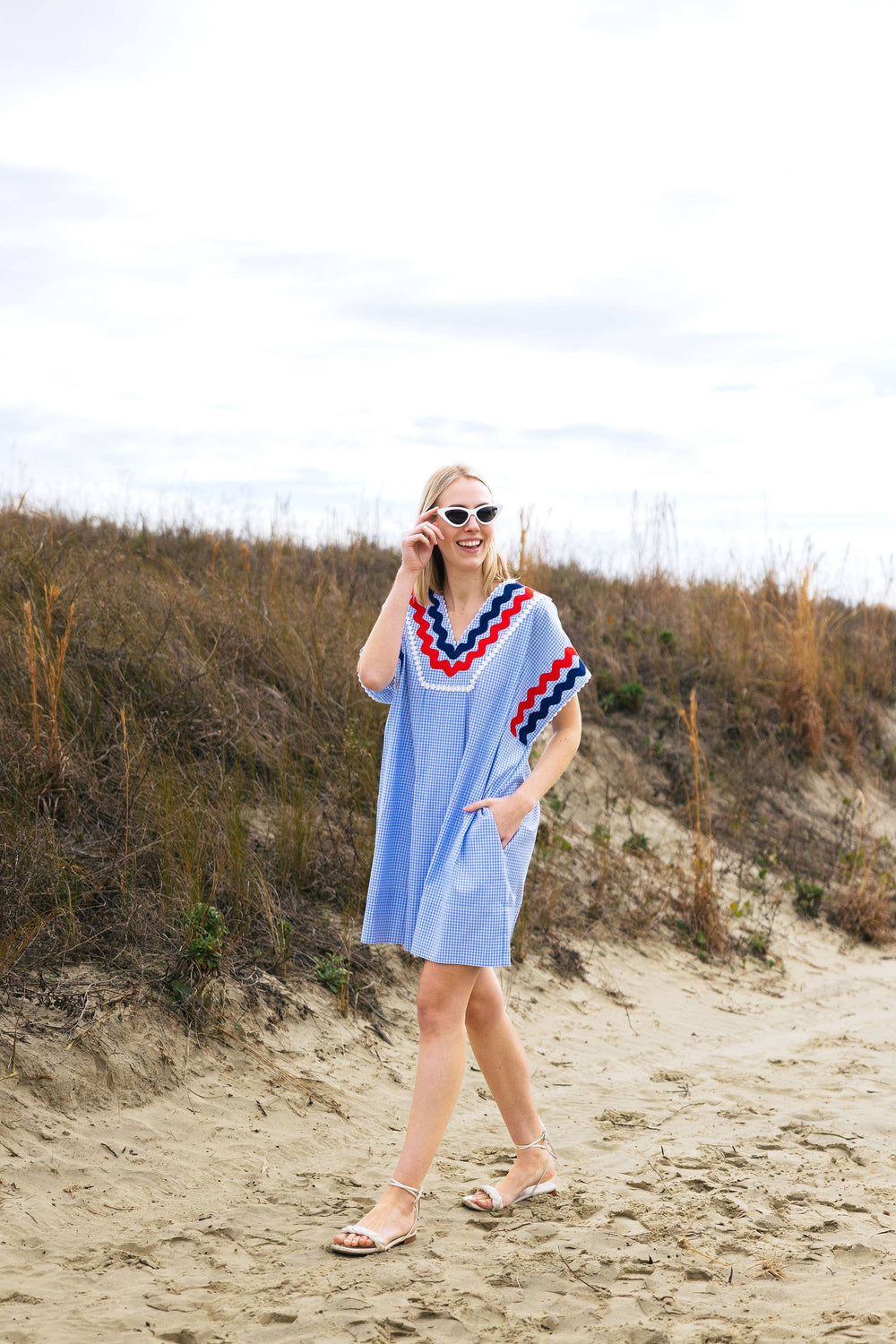 Augusta Caftan, Blue Gingham