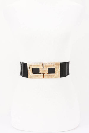 Wide Elastic Waist Belt with Textured Metal Buckle