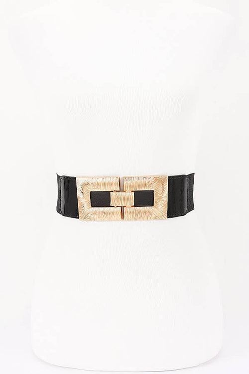 Wide Elastic Waist Belt with Textured Metal Buckle