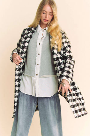 Textured Houndstooth Double-Breasted Coat