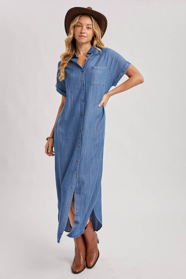 Denim Side Slit Dress