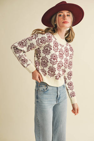 Floral Pattern Knit Sweater