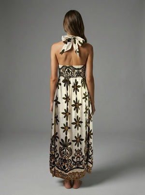 Olive Veil Halter Maxi Dress