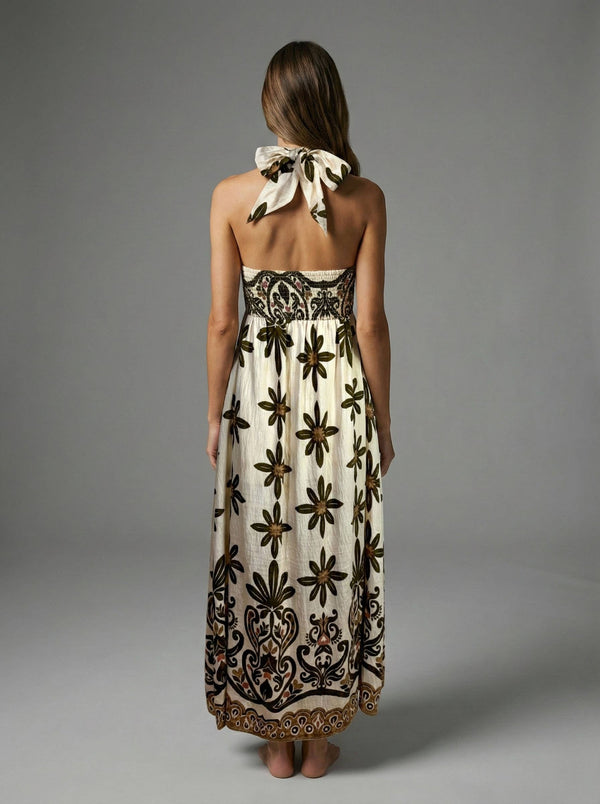 Olive Veil Halter Maxi Dress