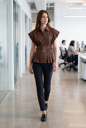 Double Belt Peplum Shirt Top