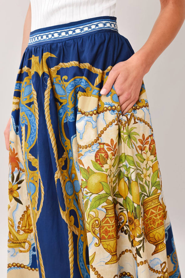 A Printed Woven Midi Skirt