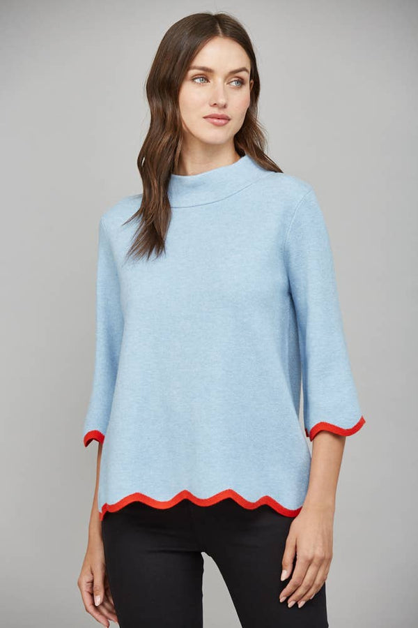Scallop Edge Detailed Sweater- Powder Blue