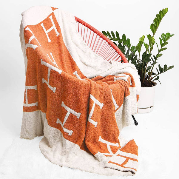Monogram H Patterned Reversible Throw Blanket