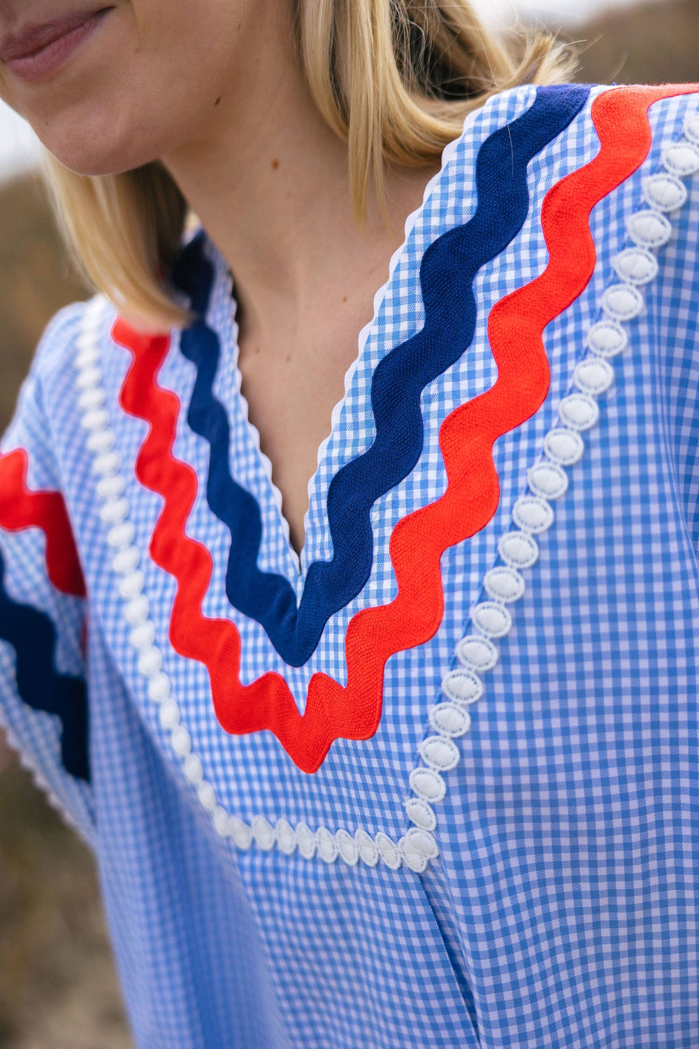 Augusta Caftan, Blue Gingham