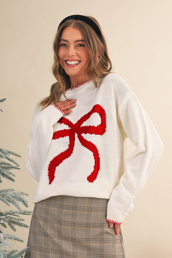 Bow Pattern Christmas Loose Fit Graphic Sweater