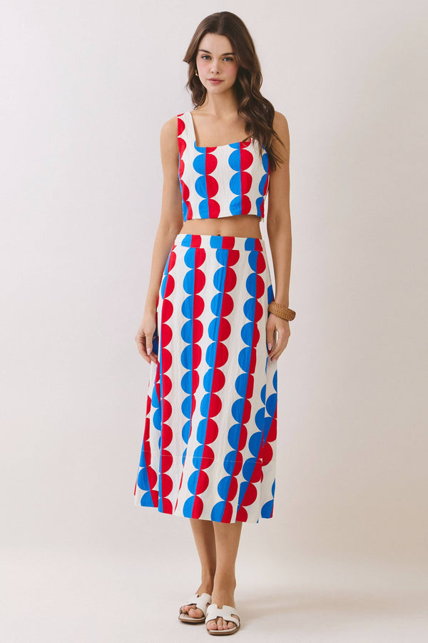 Retro Print Crop Top & Midi Skirt Set
