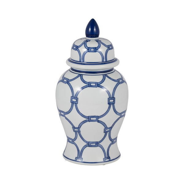 Ceramic Links Lidded Decorative Temple Jar - Blue, 14 in.