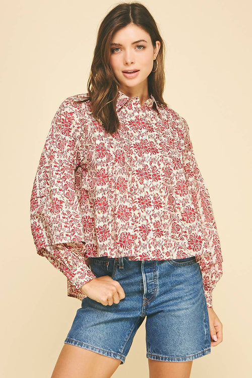 Floral Print Pleat Detailed Shirt