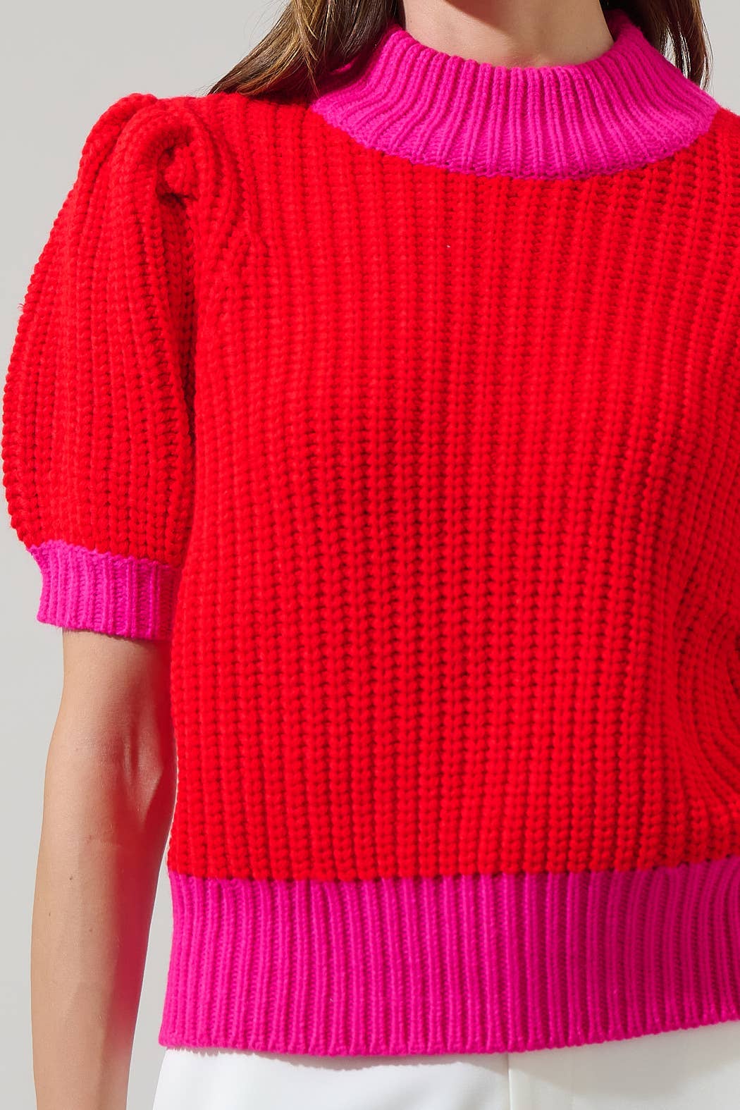 Color Block Sweater Top- Red/Fuschia