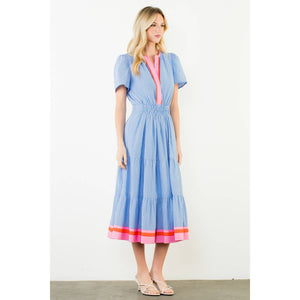 Short Sleeve Striped Textured Maxi Dress