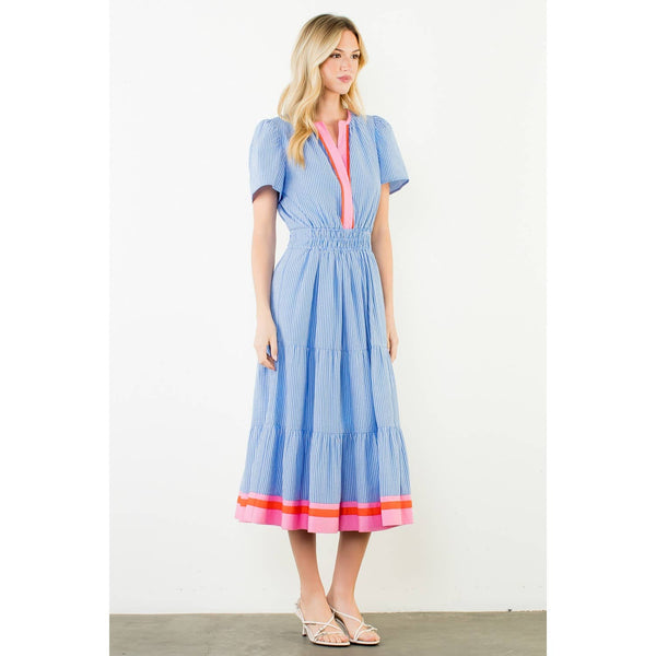 Short Sleeve Striped Textured Maxi Dress