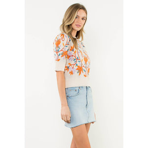 Short Sleeve Floral Knit Top