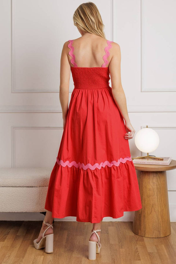A solid woven midi dress - red/pink