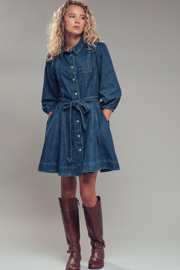 Western Belted Fit-and-Flare Dress