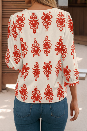 LDC Vintage Printed 3/4 Sleeve V Neck Blouse