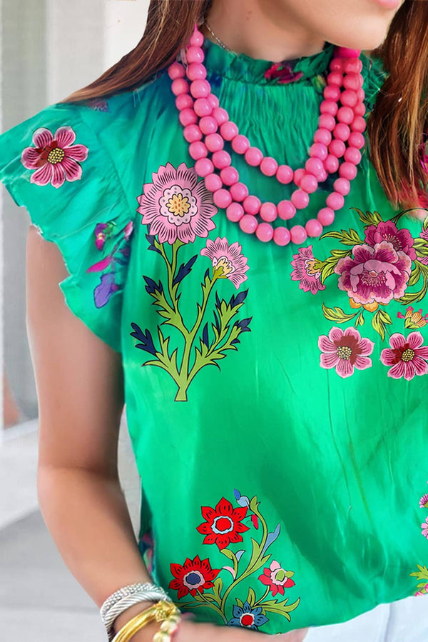 Chic Floral Mock Neck Blouse