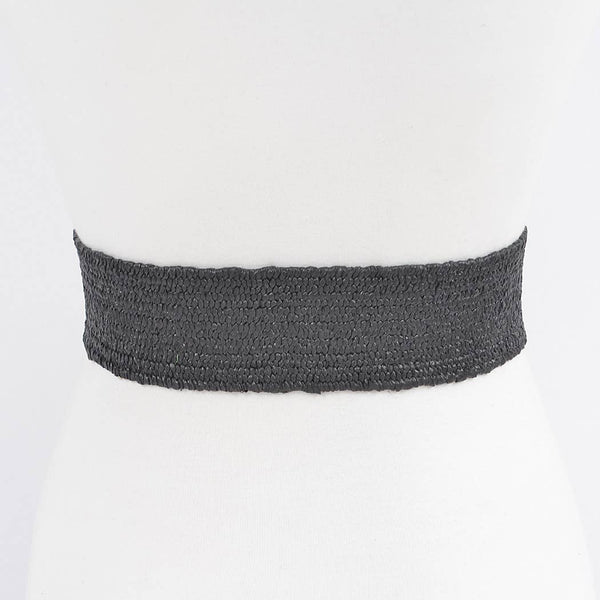 Faux Straw Two Buckles Elastic Belt