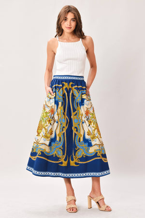 A Printed Woven Midi Skirt