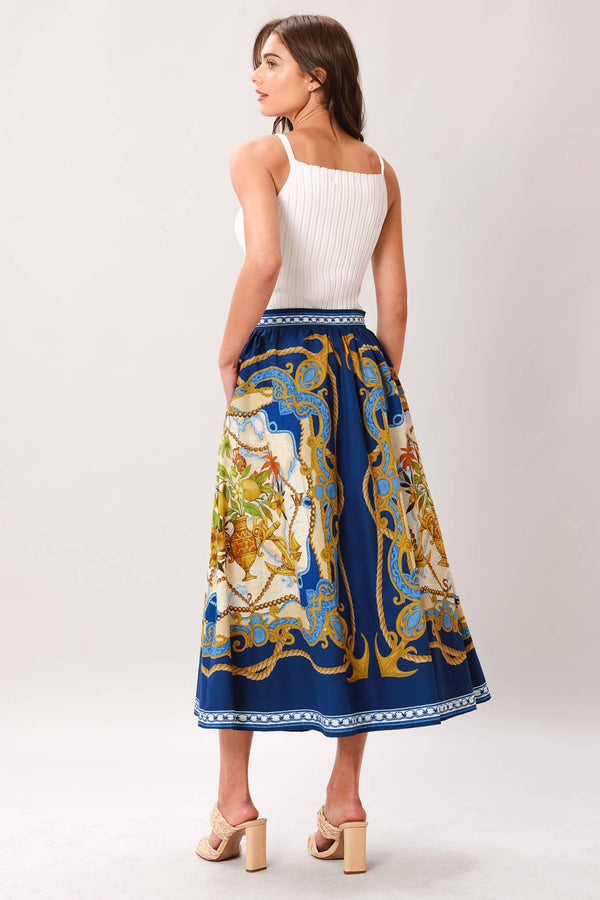 A Printed Woven Midi Skirt