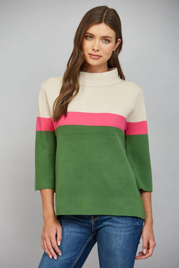 Color Block Mock Neck Sweater