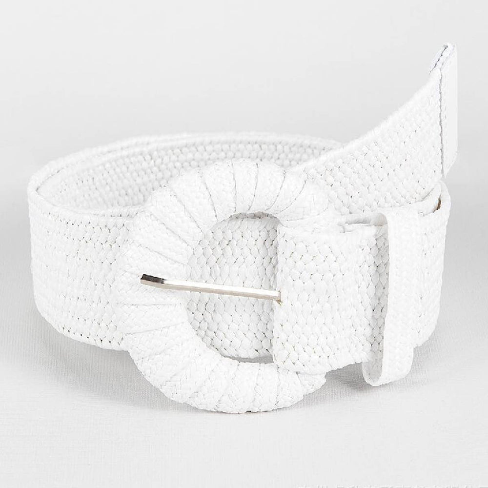 White Retro Belt with Braided Buckle