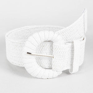 White Retro Belt with Braided Buckle