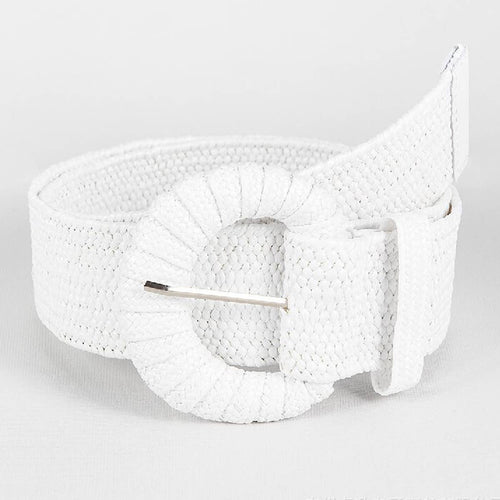 White Retro Belt with Braided Buckle