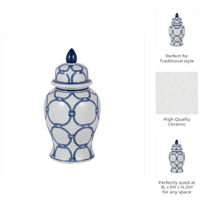 Ceramic Links Lidded Decorative Temple Jar - Blue, 14 in.