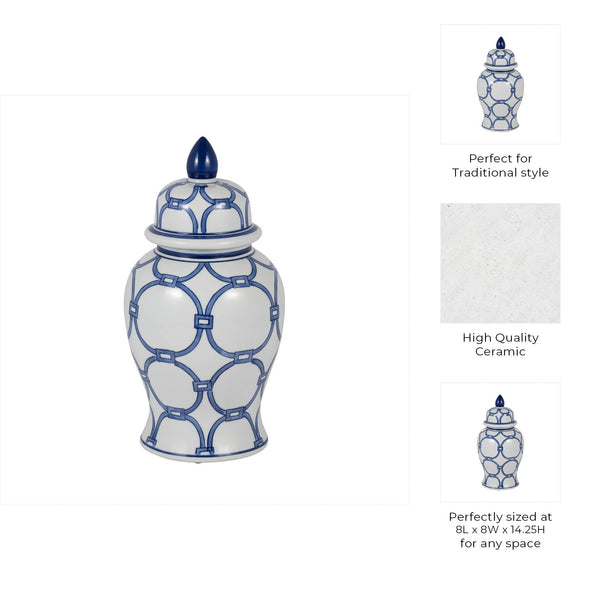 Ceramic Links Lidded Decorative Temple Jar - Blue, 14 in.