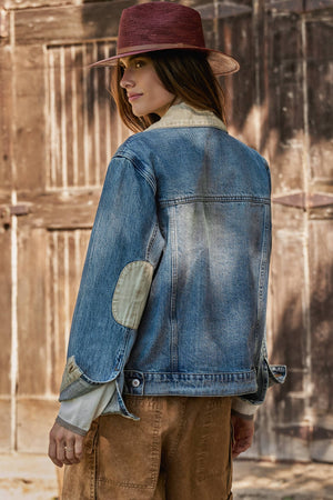 Vintage Wash Denim Jacket With Elbow Patches