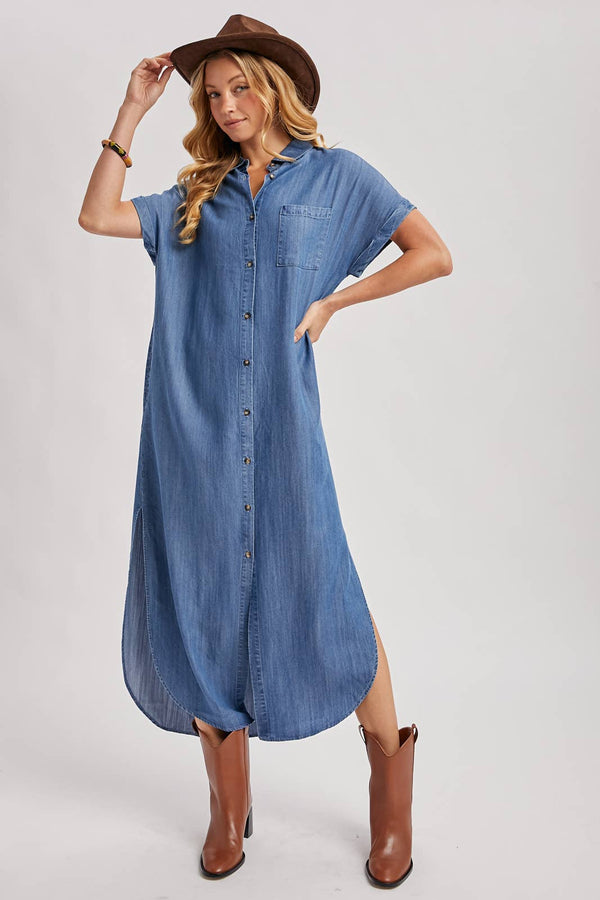 Denim Side Slit Dress