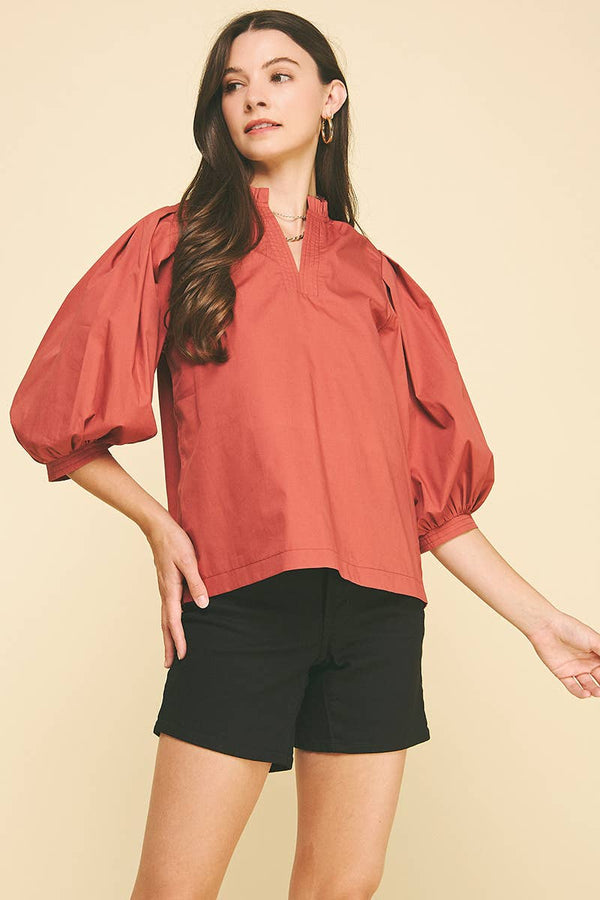 Ruffle Mock Neck Poplin Blouse