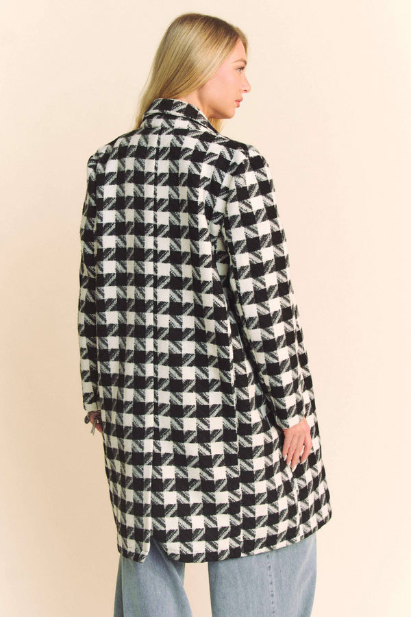 Textured Houndstooth Double-Breasted Coat