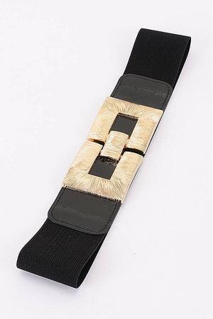 Wide Elastic Waist Belt with Textured Metal Buckle