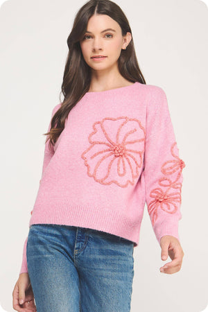 Floral Embroidered Knit Sweater