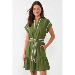 Short Sleeve Contrast Piping Mini Dress