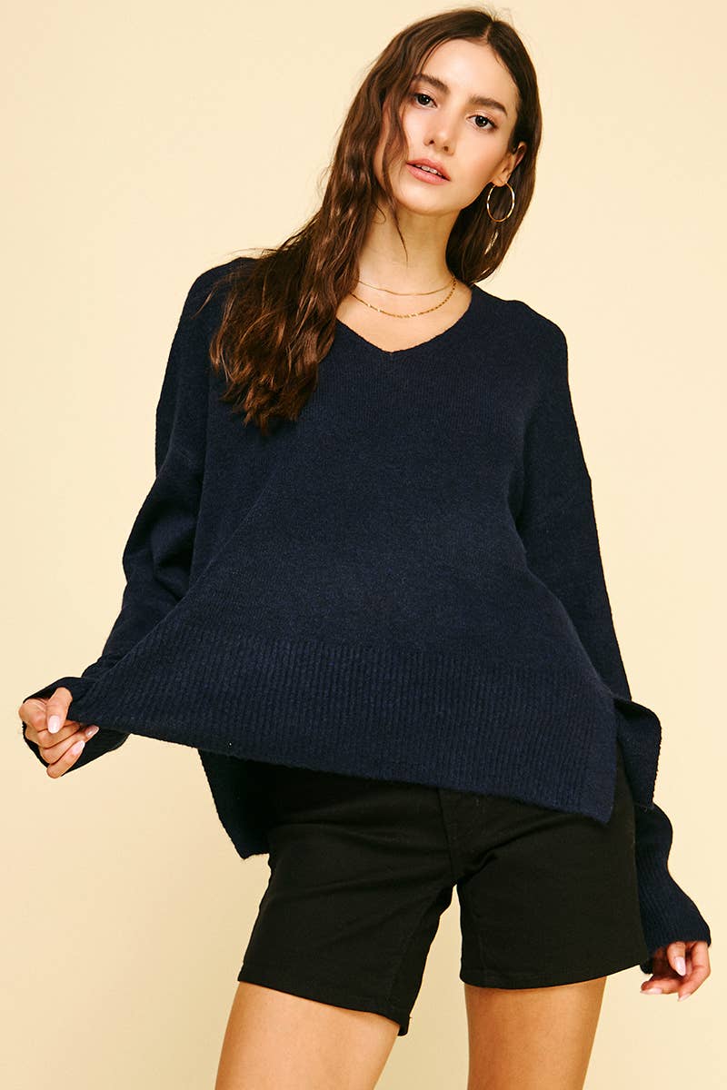 Classic V-Neck Sweater- Navy