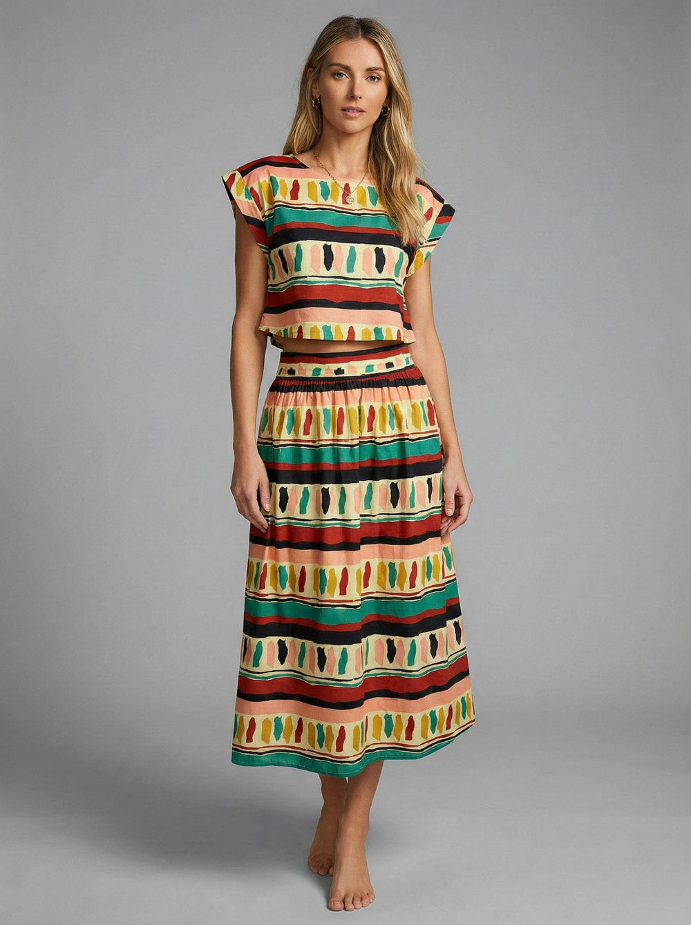 Ethnic Clash Poplin Top and Skirt Set