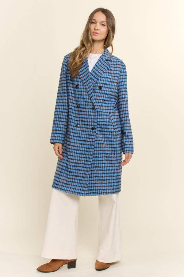 Houndstooth Double Breasted Longline Coat