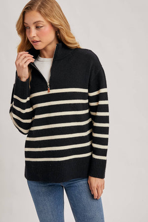 Black/White Quarter Zip UP Striped Pullover